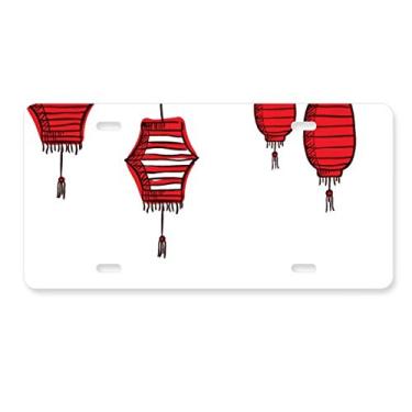 Imagem de DIYthinker Lanternas vermelhas ano chinês de galo placa de licença decoração aço inoxidável automóvel