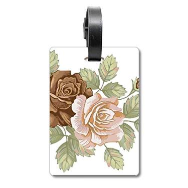 Imagem de Folhas de rosas desenhando rosas brancas, bolsa de bagagem, etiqueta para cartão de bagagem