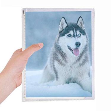 Imagem de Caderno com imagem de animal de neve Husky de folhas soltas diário recarregável de papelaria
