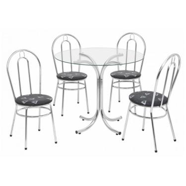 Imagem de Conjunto de Mesa de Jantar com Tampo de Vidro e 4 Cadeiras Ametista Cromado e Preto