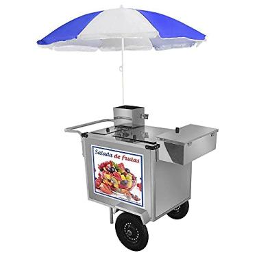 Imagem de Carrinho de Salada de Frutas Cefaz Luxo Inox com Rodas Pneumáticas e Guarda Sol L27p/gs