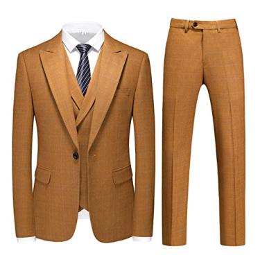 Imagem de Blazer de casamento 3 peças roupas formal um botão vestido terno stretch casacos esportivos smoking roupa de festa, marrom, 5GG (60)