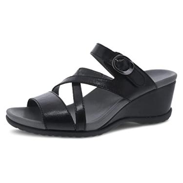 Imagem de Sandália feminina Ana Wedge – Palmilha acolchoada e contornada para conforto e suporte o dia todo – Alça ajustável de velcro com detalhe de fivela – Sola de borracha leve, Preto, 7.5-8