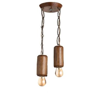 Imagem de Lustre Pendente Madeira Para Teto 2 Lâmpadas P2