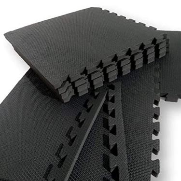 Imagem de Kit Preto 12 Placas Tapete Tatame EVA 50x50x1cm 10mm