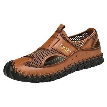 Imagem de Sandália masculina River Sandals 2023 nova versátil moderna feita à mão sapatos de praia grandes sapatos de malha oca, Marrom, 8.5