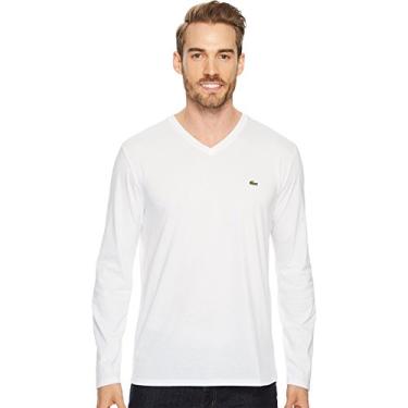 Imagem de Lacoste Camiseta masculina de manga comprida com gola V Pima, Branco, P