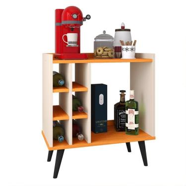 Imagem de Aparador Barzinho Retrô com Adega 6 Garrafas Cantinho Café Decoração Sala Estar Jantar Escritório Hall Cozinha Pequena Luxo - Baden - RPM