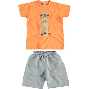 Imagem de Conjunto Infantil Malwee Camiseta Manga Curta e Bermuda - Em Cotton e Sarja - Laranja e Cinza