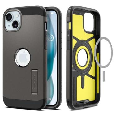 Imagem de Capa magnética Spigen para iPhone 15: Tough Armor MagFit [Mil-Grade Certified], [MagSafe], capa Kickstand para iPhone 15 - Gunmetal