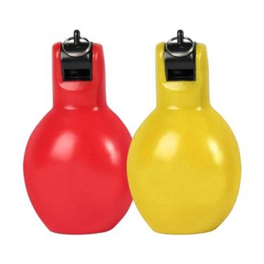 Imagem de Generic 2x mão squeeze apitos treinador apito portátil esportes apito treinadores apito para futebol basquete crianças, amarelo e vermelho
