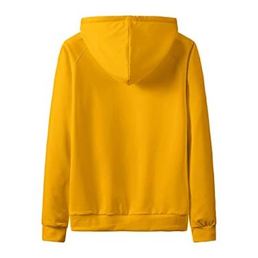 Imagem de Moletom com capuz longo de lã blusa manga outono masculino suéter slim impresso casual top masculino com capuz e moletons, Amarelo, XG