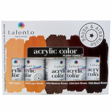 Imagem de Tinta Acrílica para Modelismo Talento, Conjunto Flesh Tones 2 com 5 Cores de 30ml, Compatível com Pincel e Aerografia