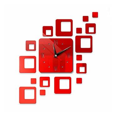 Imagem de Relógio de parede acrílico 3D removível adesivo DIY decoração de casa relógios quadrados na parede números (cor: preto-azul Exorcist1, tamanho: Talla ?nica) (Rosso Talla ?nica) elegant