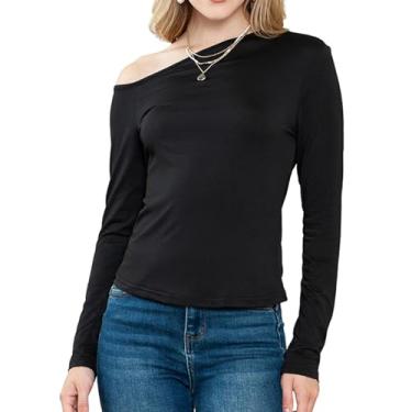 Imagem de Blusa de um Ombro, Blusa Elástica de um Ombro, Cor Pura, Simples para Mulheres No Dia a Dia (XL)