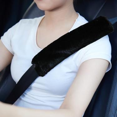 Imagem de Almofada de ombro para cinto de segurança Moonet Auto com couro de carneiro sintético macio, capa universal para cinto de segurança para direção mais confortável, multiuso para alças de mochila Carmera, conjunto de 2 peçasMoonet 2pcs preto JD010MO