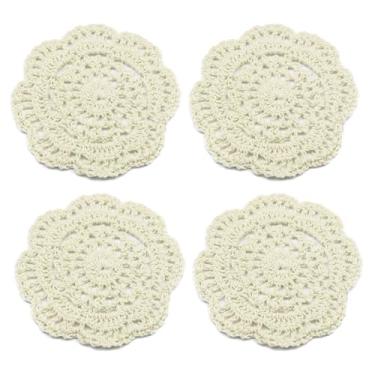 Imagem de Conjunto de porta-copos de renda de algodão de crochê pequeno kilofly, 4 peças, redondo, 10 cm, Bege, 4 inch, 1