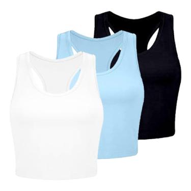Imagem de 3 peças regatas femininas de algodão básicas costas nadador sem mangas esportivas para treino, Tops bege - verão, XXG