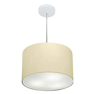 Imagem de Lustre Pendente Cilíndrico Cúpula Tecido 35x25 cm, Vivare Iluminação, Pendente4211 LA, Algodão Cru, Pequeno