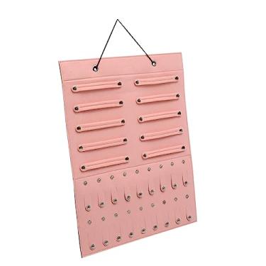 Imagem de Organizador de jóias pendurado na parede colar anel jóias óculos colar jóias colar organizador orelha stud organizador sobre a porta expositor rosa feltro brincos de viagem/509