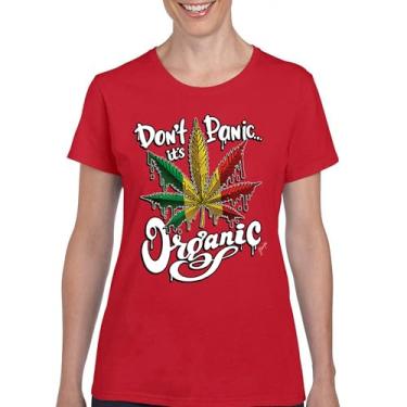 Imagem de Camiseta feminina Don't Panic It's Organic 420 Weed Pot Leaf Smoking Marijuana Legalize Cannabis Stoner Pothead, Vermelho, G