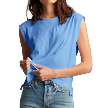 Imagem de Tankaneo Regatas femininas sem mangas 2024 camisetas de verão gola redonda sólida camisetas básicas, Azul, M