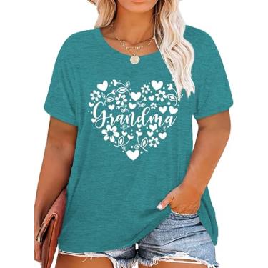 Imagem de Camisetas femininas plus size Grandma Heart Camiseta floral para mamãe camiseta casual manga curta, Ciano, GG Plus Size