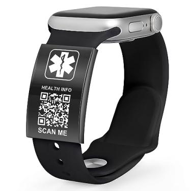 Imagem de Theluckytag Pulseiras médicas atualizadas para homens e mulheres com código QR - Pulseira de aço de titânio para pulsos de 20 a 25 cm - Mais espaço personalizado com informações de identificação