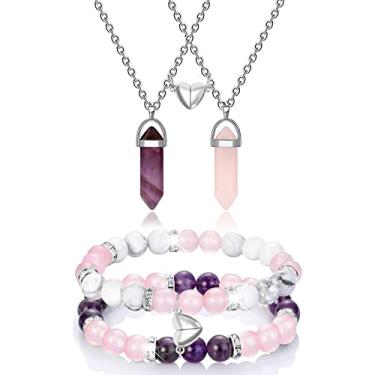 Imagem de MJartoria BFF Colar e pulseiras para 2 colares de amizade de cristal pulseira colar melhor amigo colar combinando pulseiras presentes, Metal, Sem Pedra Preciosa