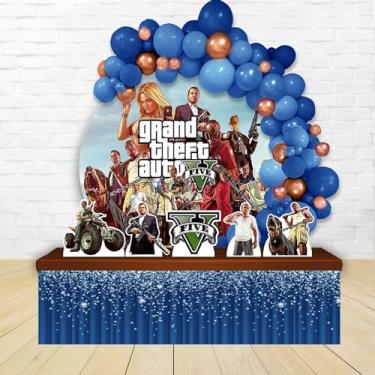 Imagem de Kit Decoração Painel Redondo Festa de Aniversário Infantil Game GTA