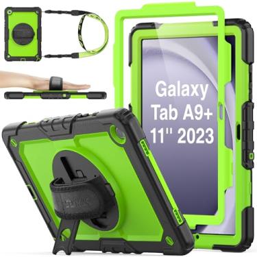 Imagem de SEYMAC stock Capa à prova de choque com alça de mão de 360° para Samsung Galaxy Tab A9 Plus 11 polegadas, verde+preto