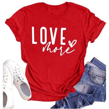 Imagem de Camiseta feminina Love Shirts Dia dos Namorados Love Letter Heart Graphic Tee Tops para presente dos namorados, F-vermelho, M