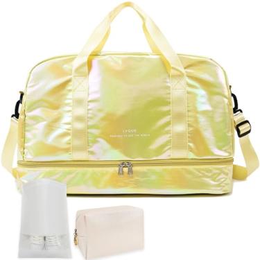 Imagem de JEWYOCO Bolsa de ginástica feminina esportiva de viagem com bolsa de higiene semanal, bolsa de transporte noturna com compartimento para sapatos, bolso molhado para meninas, ioga, treino, natação,