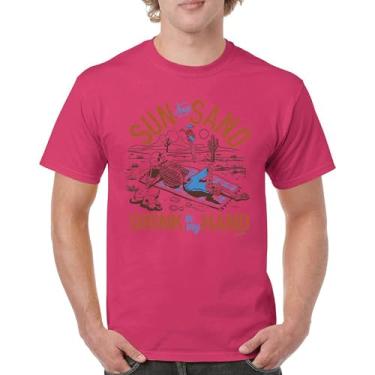 Imagem de Camiseta masculina Sun and Sand Drink in My Hand But its a Dry Heat Funny Skeleton Desert Summer Beach Vacation, Rosa choque, GG