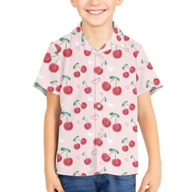 Imagem de ZWPINITUP Camiseta infantil masculina havaiana praia casual botão camisa manga curta verão respirável camisa presente, Rosa cereja, 15-16 Anos