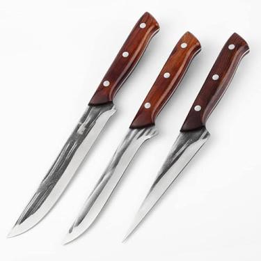 Imagem de Conjunto de 3 peças de facas de desossa forjadas, facas de açougueiro, faca de chef de casca, facas divididas para gado e ovelhas, faca multiuso com bainha de cortador/666
