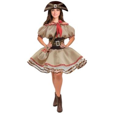 Imagem de Vestido Maria Bonita de Luxo com Chapéu Roupa Cangaceira Luxo pra Festa Junina Com Bolsa (BR, Alfa, P, Regular, Regular, Bege)