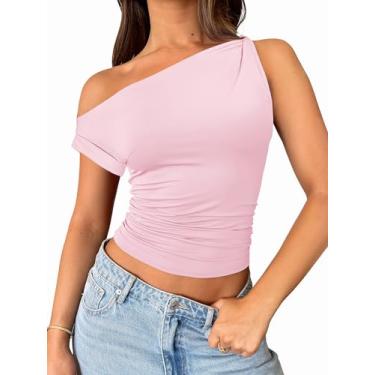 Imagem de ANRABESS Camiseta regata feminina com ombros de fora, sem mangas, sexy, justa, justa, para sair, Y2K, roupas de treino de verão 2024, rosa, G