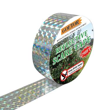 Imagem de GOETOR Fita repelente de pássaros, fita refletiva para assustar pássaros, fita refletiva para espantar pássaros, eliminar pássaros, destruir colheitas, fita refletiva dupla face (3,5 cm)