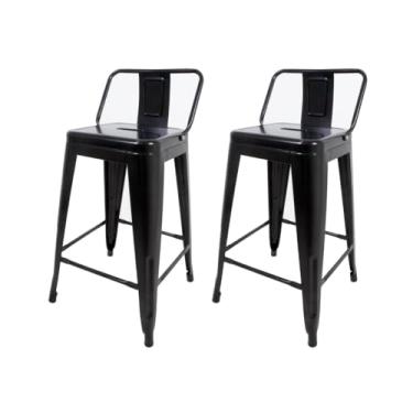 Imagem de Kit 2 Banquetas Para Cozinha Bancada Area Gourmet Iron Tolix Design Industrial Médias Com Encosto Pretas