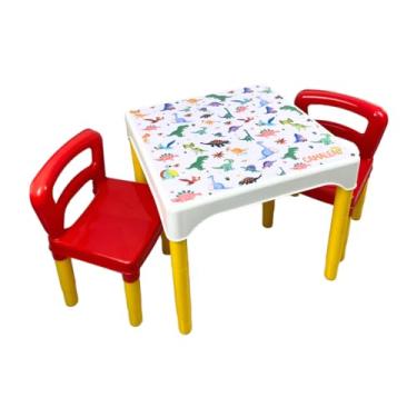 Imagem de Conjunto Mesa Mesinha Infantil Com 2 Cadeiras Escolar Plástica Camaleão (Dino)