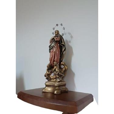 Imagem de Peanha/Oratório em Madeira Maciça vinda de manejo florestal, 8,5cm de Altura, 22cm de Profundidade, 34cm de Comprimento, Cor Mel, Capacidade 40Kg, Base até 16cm de Profundidade/ 30cm de Comprimento