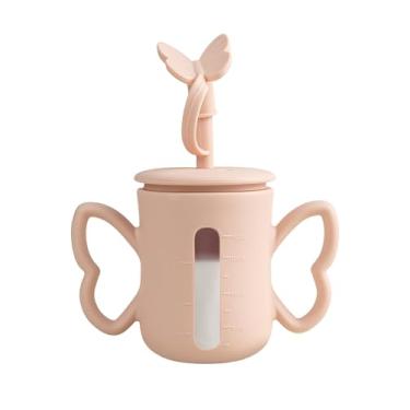 Imagem de Dommy Copo de silicone para bebês com canudo e tampa à prova de derramamento | Copo para bebês de 6 a 12 meses | Garrafas de transição para crianças de 1 ano para leite/suco/purê | Pó de pêssego, 142