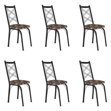 Imagem de Kit 6 Cadeiras De Cozinha Delaware Estampado Imbuia Pés De Ferro Preto