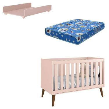 Imagem de Berço Americano Theo com Trocador Juju Rosa Amadeirado e Colchão - Reller