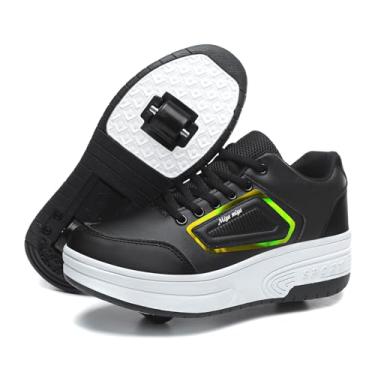 Imagem de GIMKOUNN Tênis de patins para meninas e meninos com rodas para crianças e mulheres calçados com rodas retráteis, patins respiráveis, treinadores iniciantes, presentes de Natal, Tênis A-Double Wheels