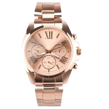 Imagem de Relógio Feminino Analógico Caixa em Aço Inox Super Resistente a Prova D'Agua com Óculos de Sol Acetato Preto lentes Polarizadas de Proteção VU400 e Conjunto de Jóias Colar e Brincos Acompanham este Kit Maravilhoso Presnte (Rose Gold)