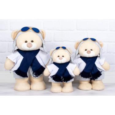 Imagem de Trio De Ursos Aviador Em Pé Para Nichos E Decorações 3 Pçs (BRANCO CINZA MARINHO)