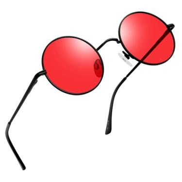 Imagem de Joopin Óculos de Sol Redondo Steampunk para Masculinos Femininos, Lente Vermelha Hippie Vintage Retrô Armação de Metal Óculos de Sol Proteção UV