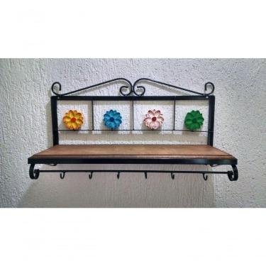 Imagem de Prateleira Cozinha Ferro Flores Madeira 60 Cm Largura
